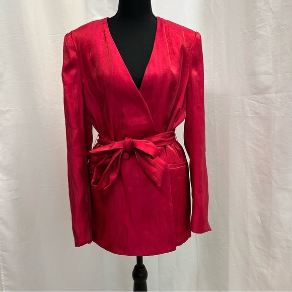 ZARA Women's Blazer Wrinkle Effect Belted fuchsia Hot Pink NWOT Sz M relaxed fit - Picture 5 of 17